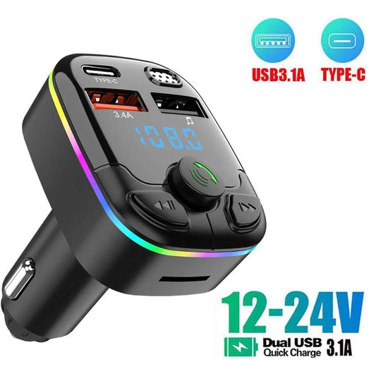 Car Bluetooth 5.0 FM Transmitter with PD Type-C Dual USB Fast Charger